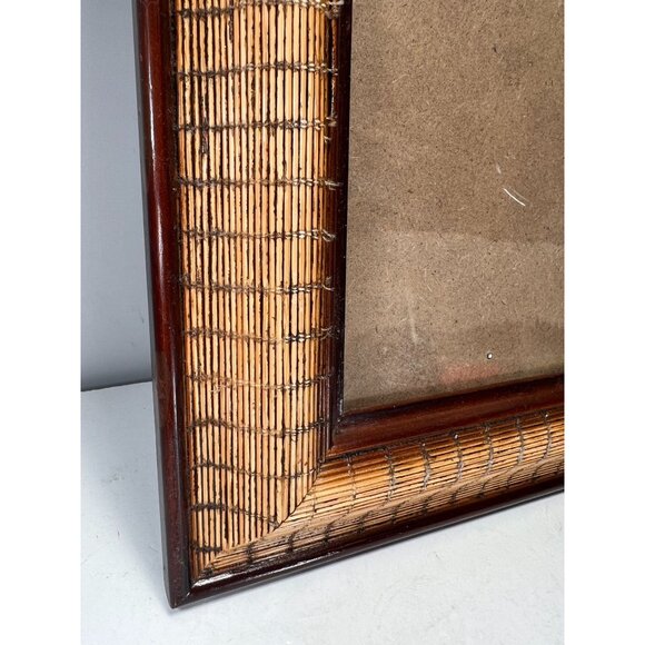 Vtg Sicura Wood Wicker Rectangular Picture Frame 5x7 photo easel Boho Rustic - Picture 3 of 16